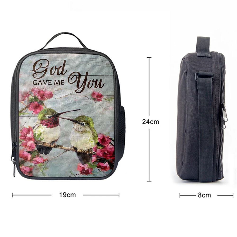 God Gave Me You Pink Flower Hummingbird Lunch Bag, Christian Lunch Bag, Religious Lunch Box For School, Picnic