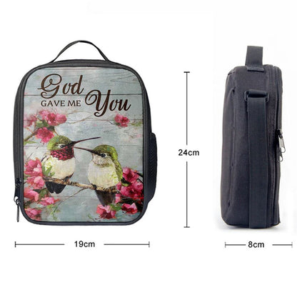 God Gave Me You Pink Flower Hummingbird Lunch Bag, Christian Lunch Bag, Religious Lunch Box For School, Picnic