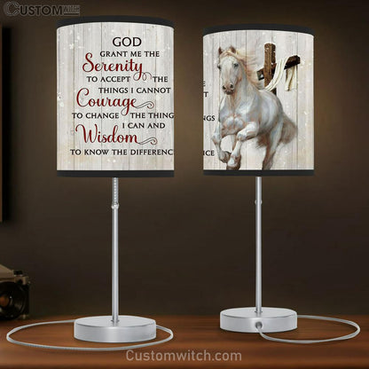 God Grant Me The Serenity To Accept The Things I Cannot Courage White Horse Wooden Cross Table Lamb Prints