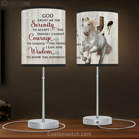 God Grant Me The Serenity To Accept The Things I Cannot Courage White Horse Wooden Cross Table Lamb Prints