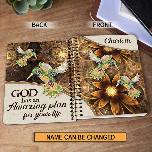God Has An Amazing Plan For Your Life Personalized Flower Spiral Journal, Spiritual Gift Faith For Christians
