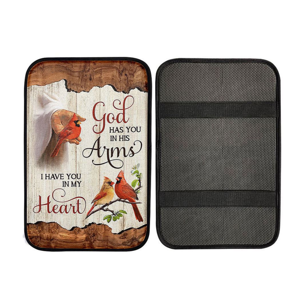 God Has You In His Arms Car Armrest Pad - Jesus Hand Red Cardinal Car Armrest Pad, Christian Car Accessories