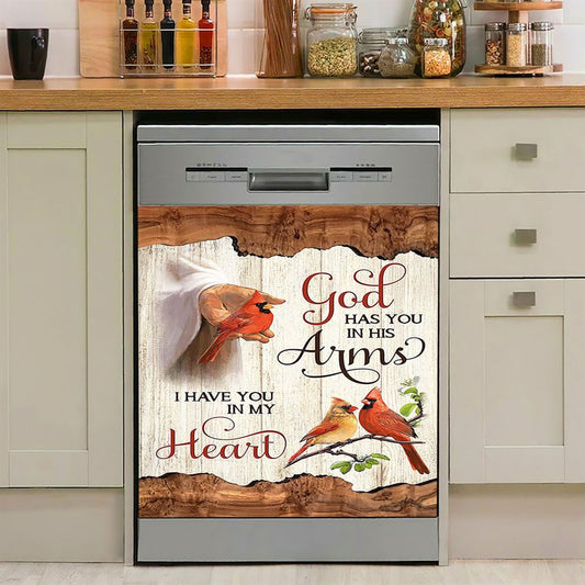 God Has You In His Arms Dishwasher Cover, Jesus Hand Red Cardinal Dishwasher Stickers, Christian Kitchen Decor
