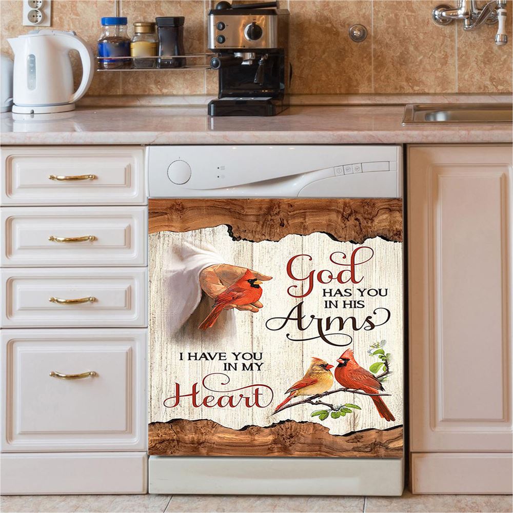 God Has You In His Arms Dishwasher Cover, Jesus Hand Red Cardinal Dishwasher Stickers, Christian Kitchen Decor