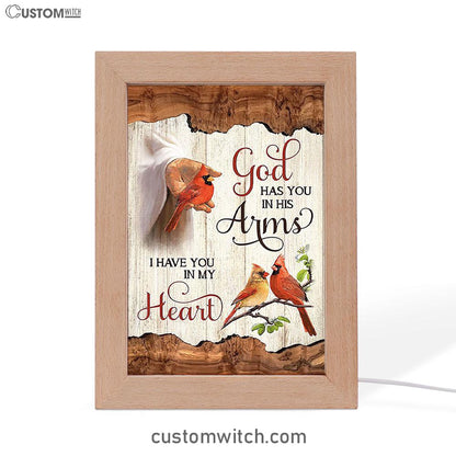 God Has You In His Arms Frame Lamp - Jesus Hand Red Cardinal Frame Lamp - Christian Art - Religious Home Decor