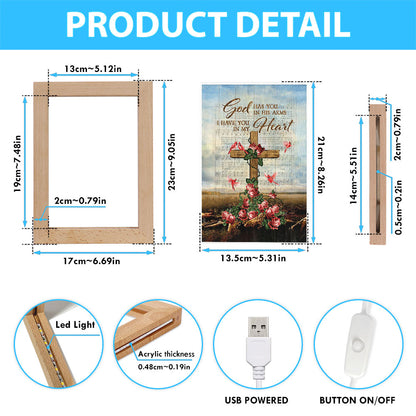 God Has You In His Arms Frame Lamp - Red Rose Cardinal Wooden Cross Frame Lamp Art - Bible Verse Wooden Lamp - Christian Home Decor