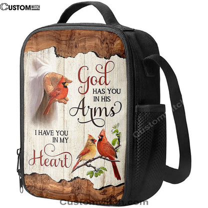 God Has You In His Arms Lunch Bag, Jesus Hand Red Cardinal Lunch Bag, Christian Lunch Bag, Religious Lunch Box For School, Picnic