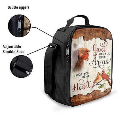 God Has You In His Arms Lunch Bag, Jesus Hand Red Cardinal Lunch Bag, Christian Lunch Bag, Religious Lunch Box For School, Picnic