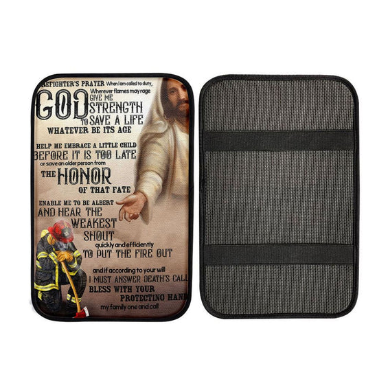 God Helping Firefighter Car Center Console Cover - Firefighter's Prayer, Christian Car Accessories