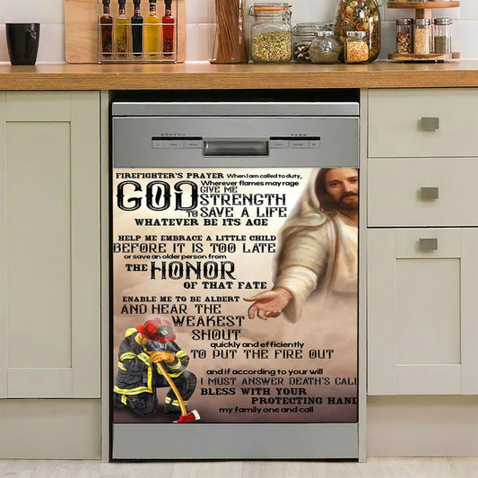 God Helping Firefighter Dishwasher Cover, Firefighter's Prayer Dishwasher Stickers, Christian Kitchen Decor