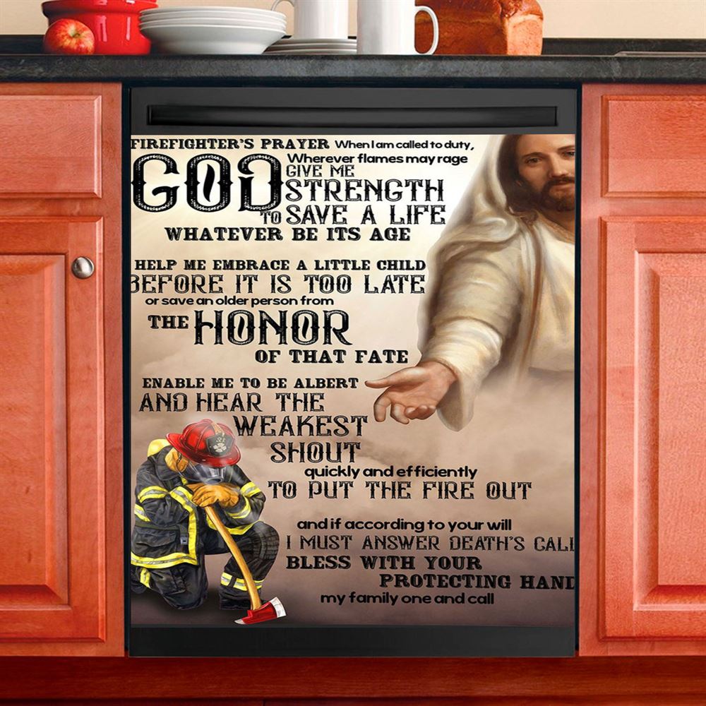 God Helping Firefighter Dishwasher Cover, Firefighter's Prayer Dishwasher Stickers, Christian Kitchen Decor