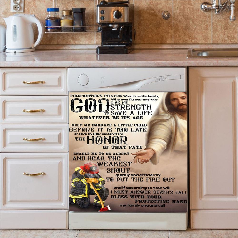 God Helping Firefighter Dishwasher Cover, Firefighter's Prayer Dishwasher Stickers, Christian Kitchen Decor