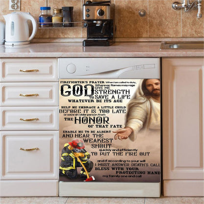 God Helping Firefighter Dishwasher Cover, Firefighter's Prayer Dishwasher Stickers, Christian Kitchen Decor