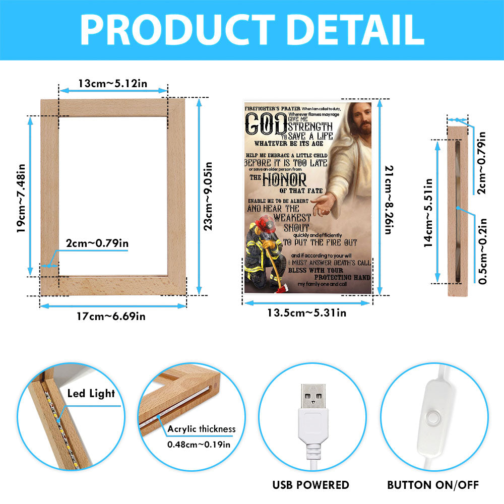 God Helping Firefighter Frame Lamp Art - Firefighter's Prayer - Christian Frame Lamp - Religious Gifts Night Light