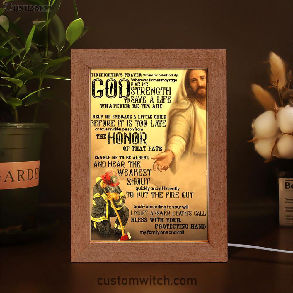 God Helping Firefighter Frame Lamp Art - Firefighter's Prayer - Christian Frame Lamp - Religious Gifts Night Light