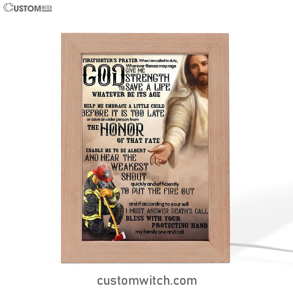 God Helping Firefighter Frame Lamp Art - Firefighter's Prayer - Christian Frame Lamp - Religious Gifts Night Light