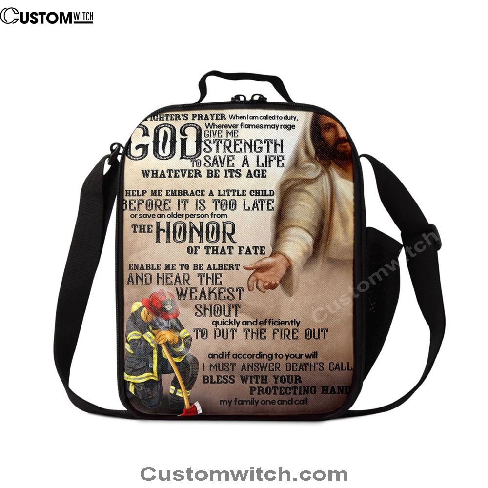 God Helping Firefighter Lunch Bag, Firefighter's Prayer, Christian Lunch Bag, Religious Lunch Box For School, Picnic