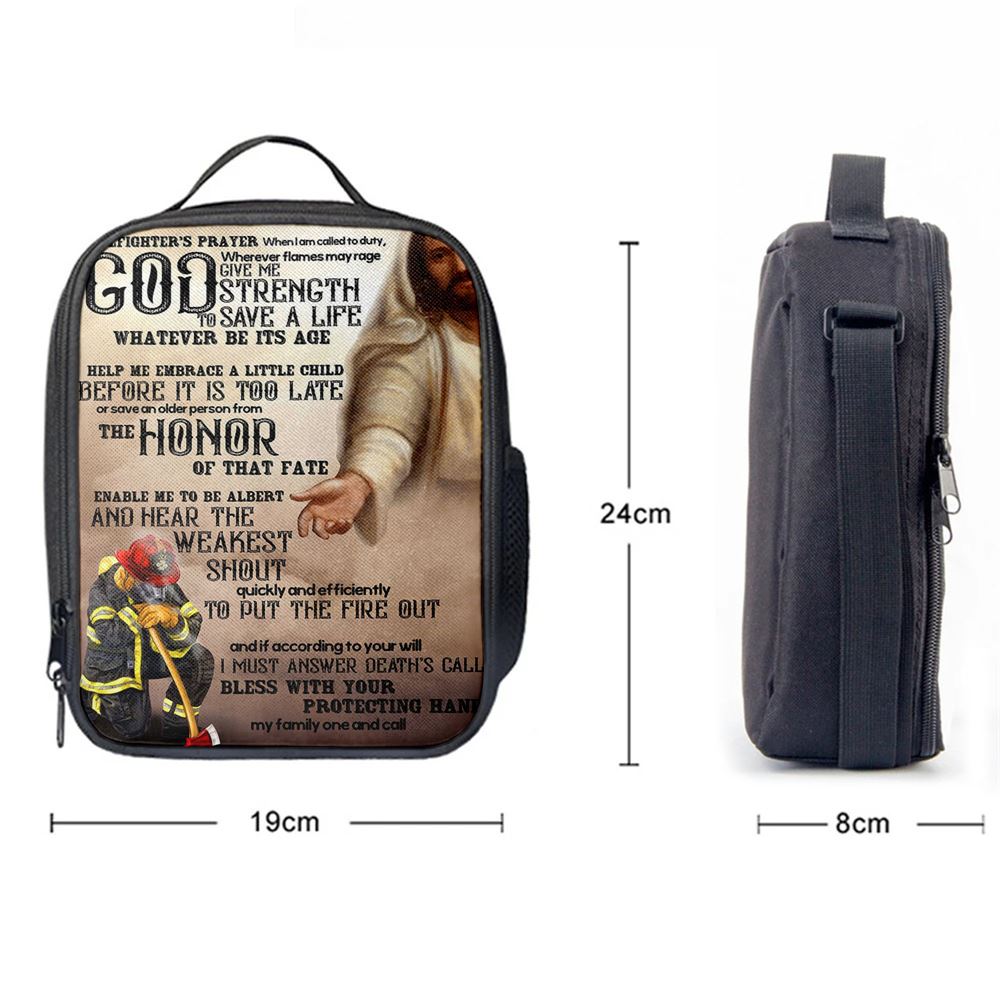 God Helping Firefighter Lunch Bag, Firefighter's Prayer, Christian Lunch Bag, Religious Lunch Box For School, Picnic