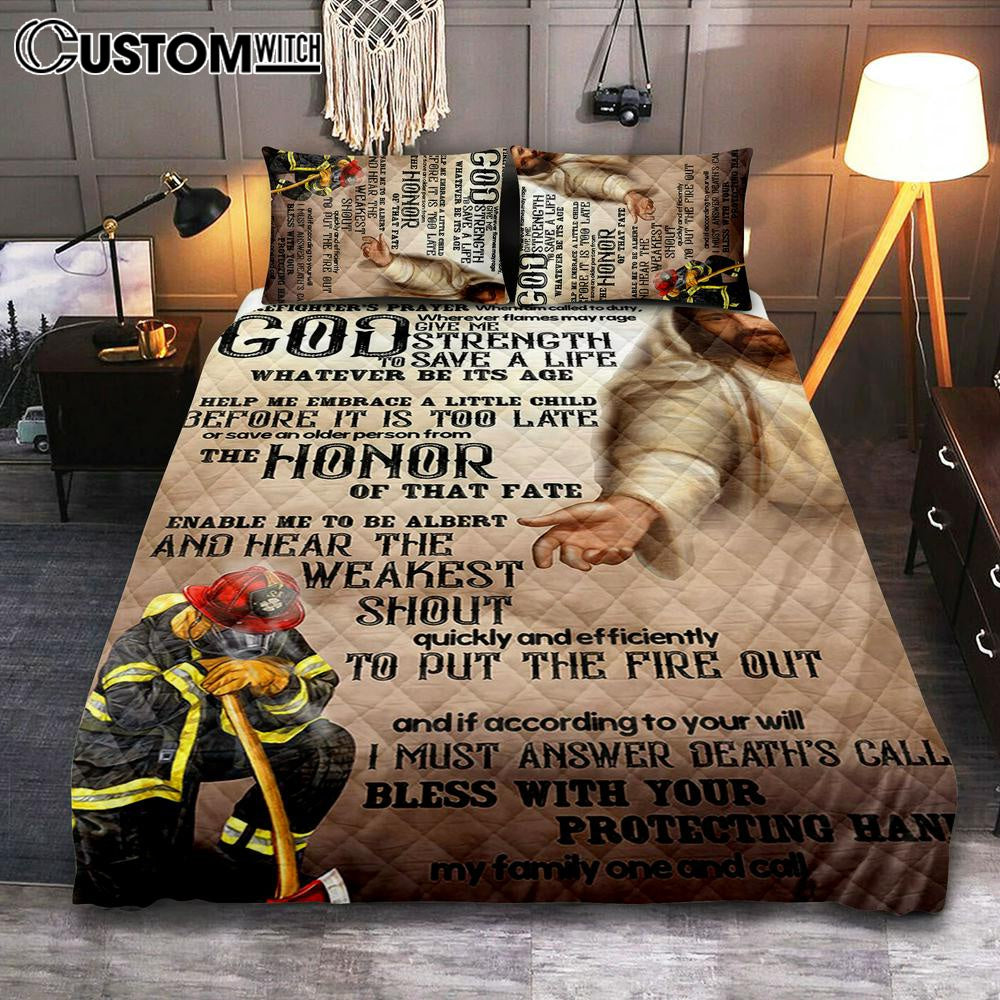 God Helping Firefighter Quilt Bedding Set Bedroom - Firefighter's Prayer - Christian Cover Twin Bedding Quilt Bedding Set - Religious Quilt Bedding Set Prints