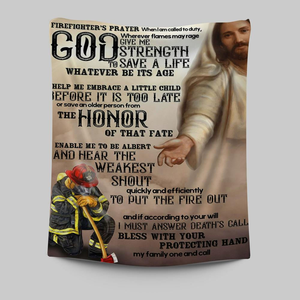 God Helping Firefighter Tapestry Wall Art - Firefighter's Prayer - Christian Wall Tapestry - Religious Tapestries Wall Hanging Prints