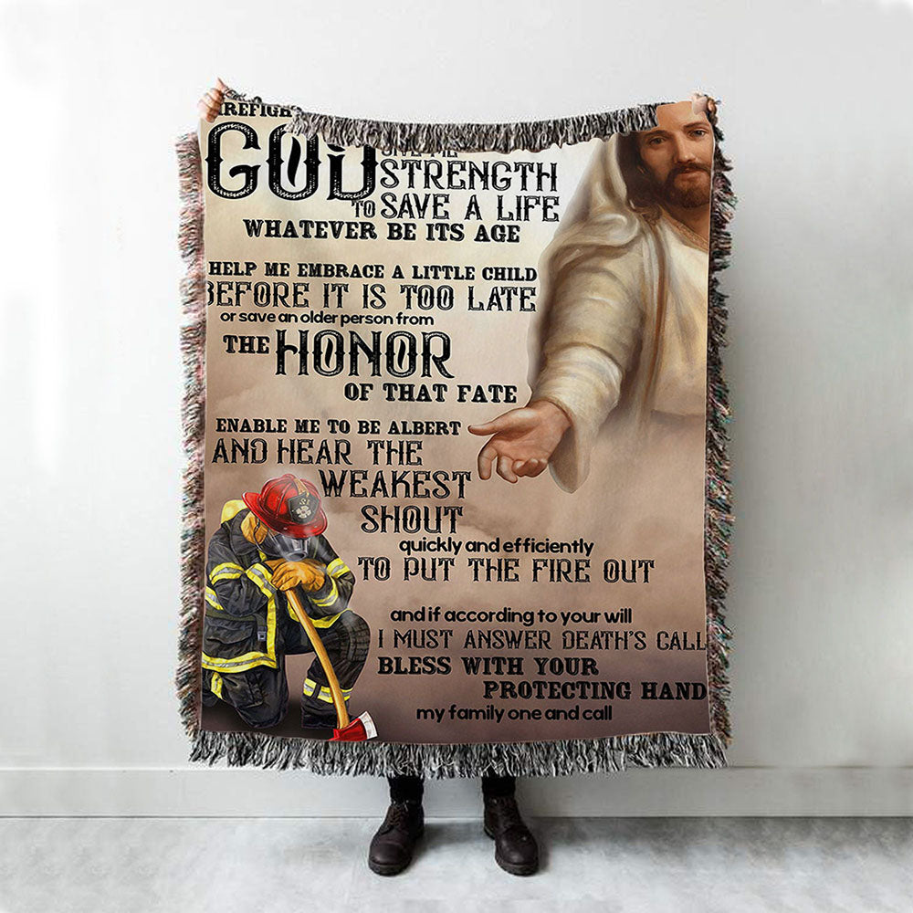God Helping Firefighter Woven Throw Blanket - Firefighter's Prayer - Christian Wall Woven Blanket - Religious Woven Blanket Prints