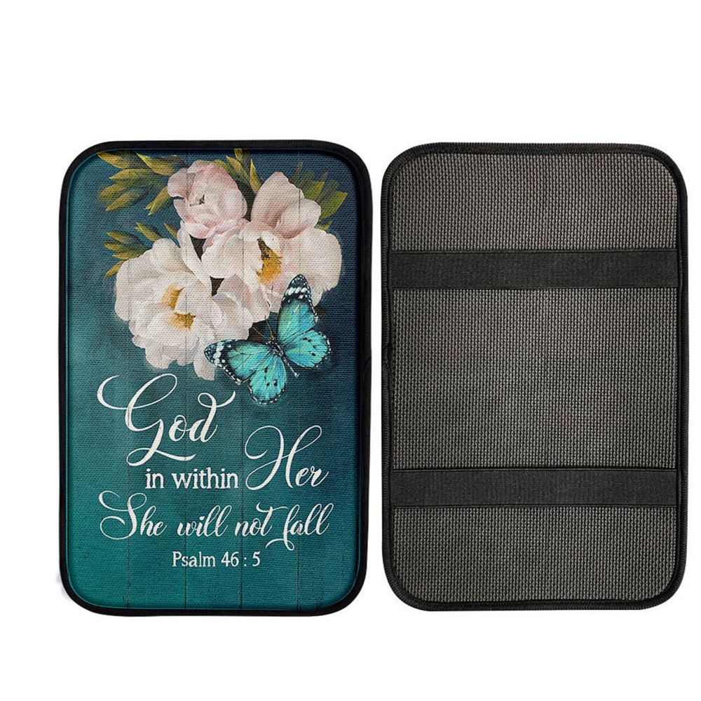 God In Within Her She Will Not Fall Beautiful Flower Butterfly Car Center Console Cover, Christian Car Accessories