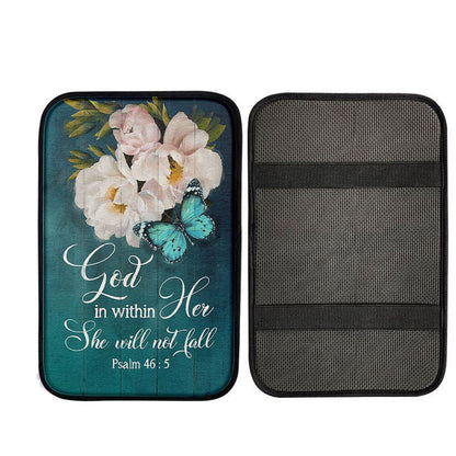 God In Within Her She Will Not Fall Beautiful Flower Butterfly Car Center Console Cover, Christian Car Accessories