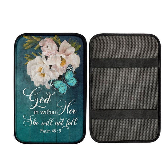 God In Within Her She Will Not Fall Beautiful Flower Butterfly Car Center Console Cover, Christian Car Accessories