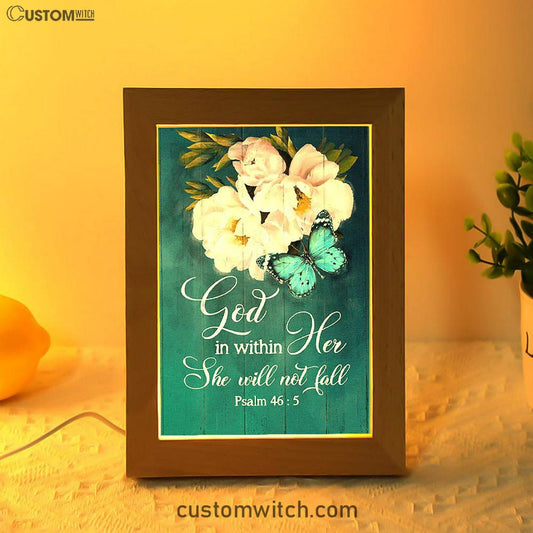 God In Within Her She Will Not Fall Beautiful Flower Butterfly Frame Lamp Art - Bible Verse Wooden Lamp - Christian Home Decor