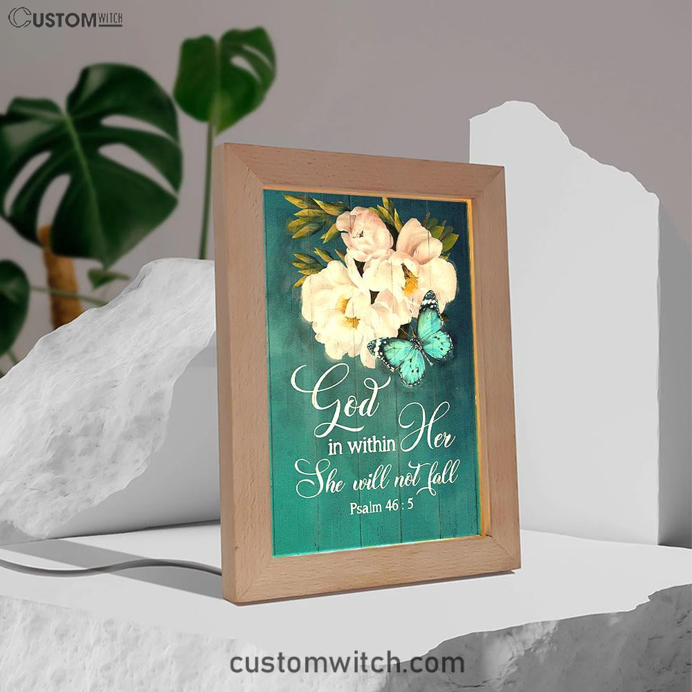 God In Within Her She Will Not Fall Beautiful Flower Butterfly Frame Lamp Art - Bible Verse Wooden Lamp - Christian Home Decor