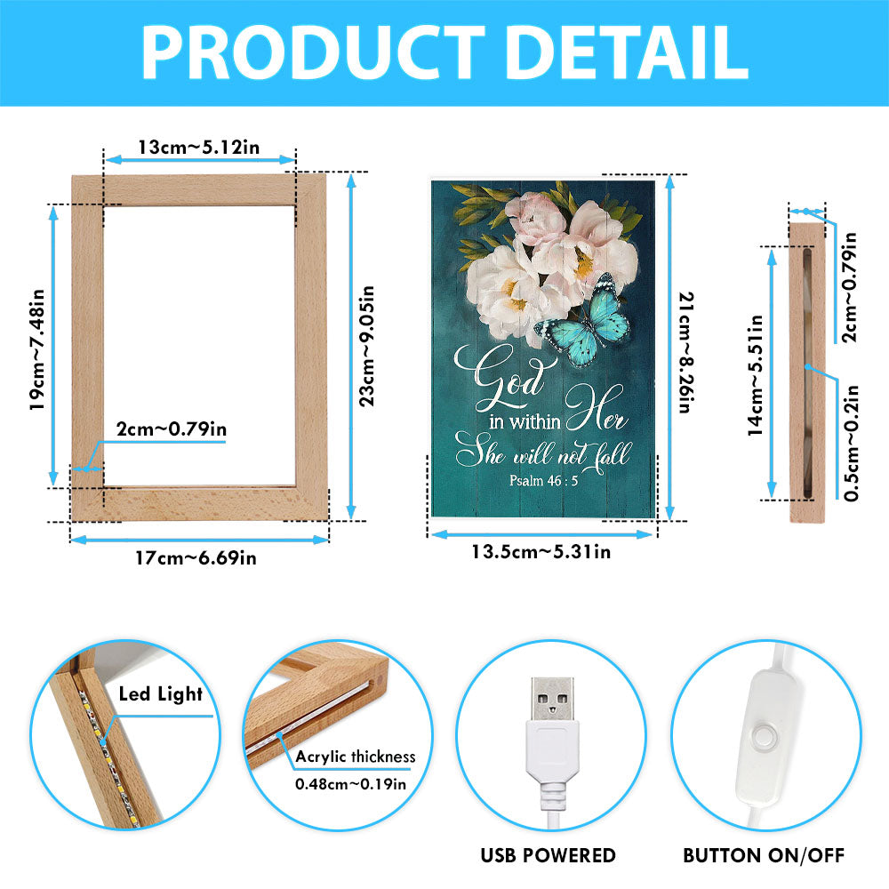 God In Within Her She Will Not Fall Beautiful Flower Butterfly Frame Lamp Art - Bible Verse Wooden Lamp - Christian Home Decor