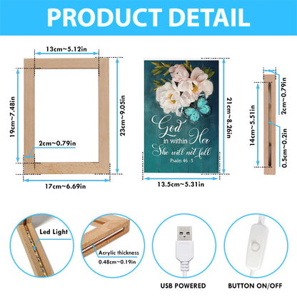 God In Within Her She Will Not Fall Beautiful Flower Butterfly Frame Lamp Art - Bible Verse Wooden Lamp - Christian Home Decor