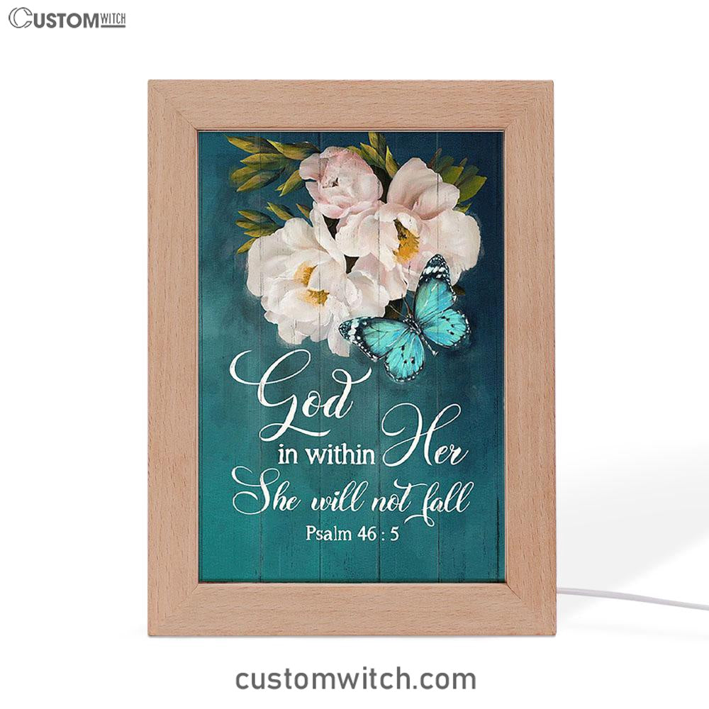 God In Within Her She Will Not Fall Beautiful Flower Butterfly Frame Lamp Art - Bible Verse Wooden Lamp - Christian Home Decor