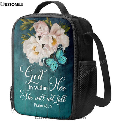 God In Within Her She Will Not Fall Beautiful Flower Butterfly Lunch Bag, Christian Lunch Bag, Religious Lunch Box For School, Picnic