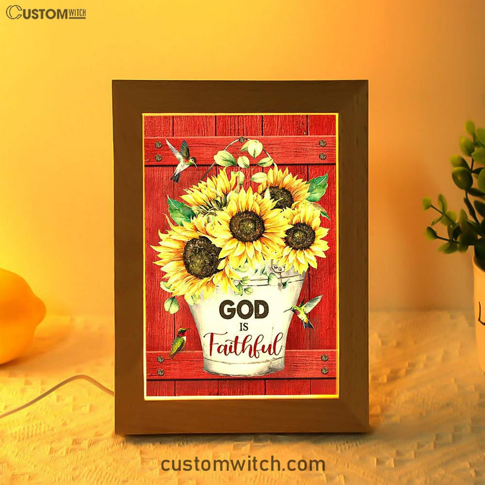 God Is Faithful Sunflower Hummingbird Frame Lamp Art - Bible Verse Wooden Lamp - Inspirational Art - Christian Home Decor