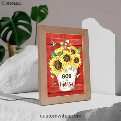God Is Faithful Sunflower Hummingbird Frame Lamp Art - Bible Verse Wooden Lamp - Inspirational Art - Christian Home Decor