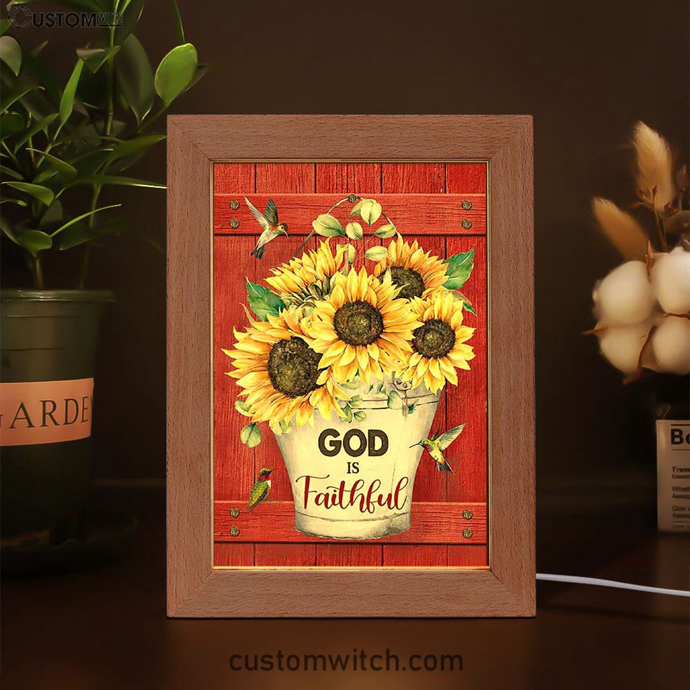 God Is Faithful Sunflower Hummingbird Frame Lamp Art - Bible Verse Wooden Lamp - Inspirational Art - Christian Home Decor