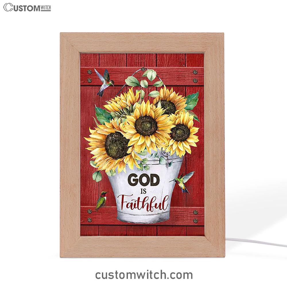 God Is Faithful Sunflower Hummingbird Frame Lamp Art - Bible Verse Wooden Lamp - Inspirational Art - Christian Home Decor