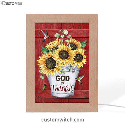 God Is Faithful Sunflower Hummingbird Frame Lamp Art - Bible Verse Wooden Lamp - Inspirational Art - Christian Home Decor