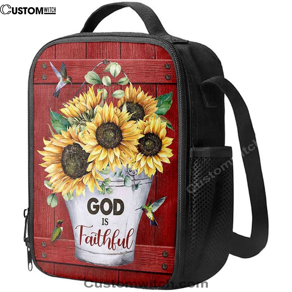 God Is Faithful Sunflower Hummingbird Lunch Bag, Christian Lunch Bag, Religious Lunch Box For School, Picnic