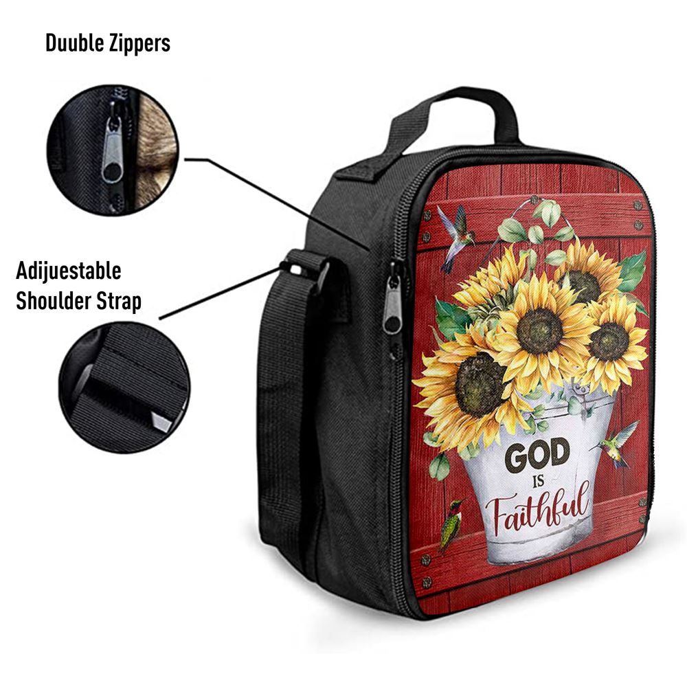 God Is Faithful Sunflower Hummingbird Lunch Bag, Christian Lunch Bag, Religious Lunch Box For School, Picnic