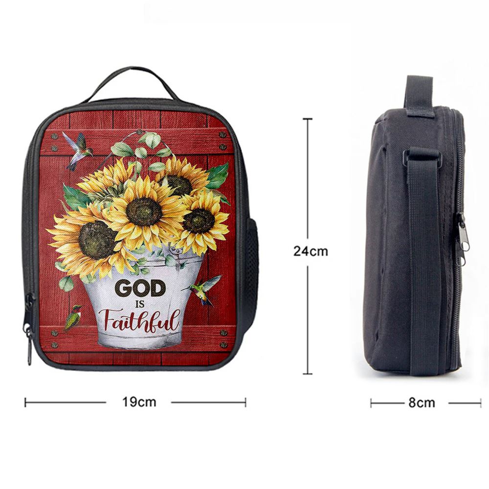 God Is Faithful Sunflower Hummingbird Lunch Bag, Christian Lunch Bag, Religious Lunch Box For School, Picnic