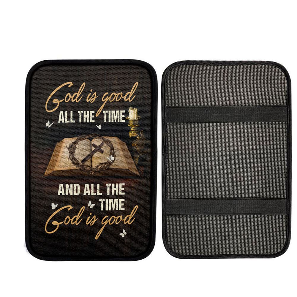 God Is Good All The Time Bible Crown Of Thorn Cross Car Center Console Cover, Christian Car Accessories