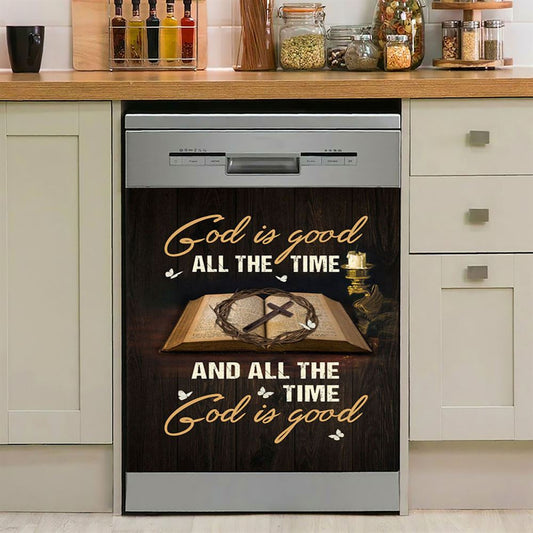 God Is Good All The Time Bible Crown Of Thorn Cross Dishwasher Cover, Christian Dishwasher Stickers, Bible Verse Kitchen Decor