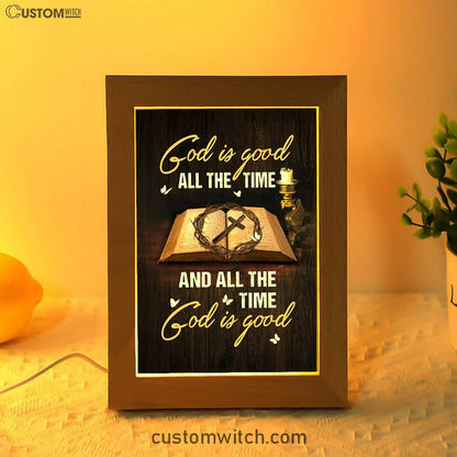 God Is Good All The Time Bible Crown Of Thorn Cross Frame Lamp Art - Christian Night Light - Bible Verse Wooden Lamp