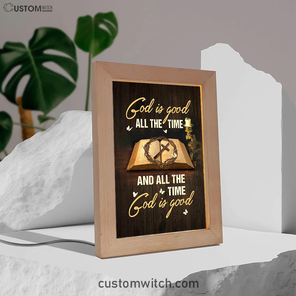 God Is Good All The Time Bible Crown Of Thorn Cross Frame Lamp Art - Christian Night Light - Bible Verse Wooden Lamp