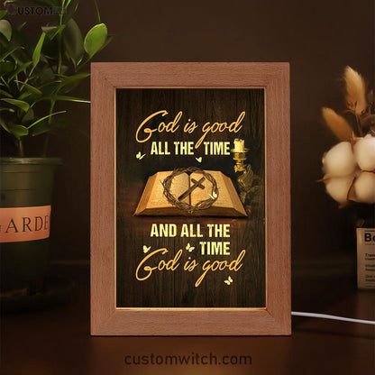 God Is Good All The Time Bible Crown Of Thorn Cross Frame Lamp Art - Christian Night Light - Bible Verse Wooden Lamp