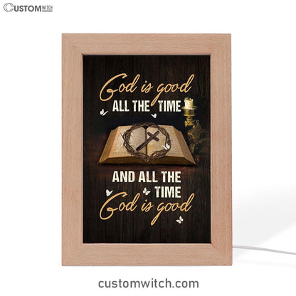 God Is Good All The Time Bible Crown Of Thorn Cross Frame Lamp Art - Christian Night Light - Bible Verse Wooden Lamp