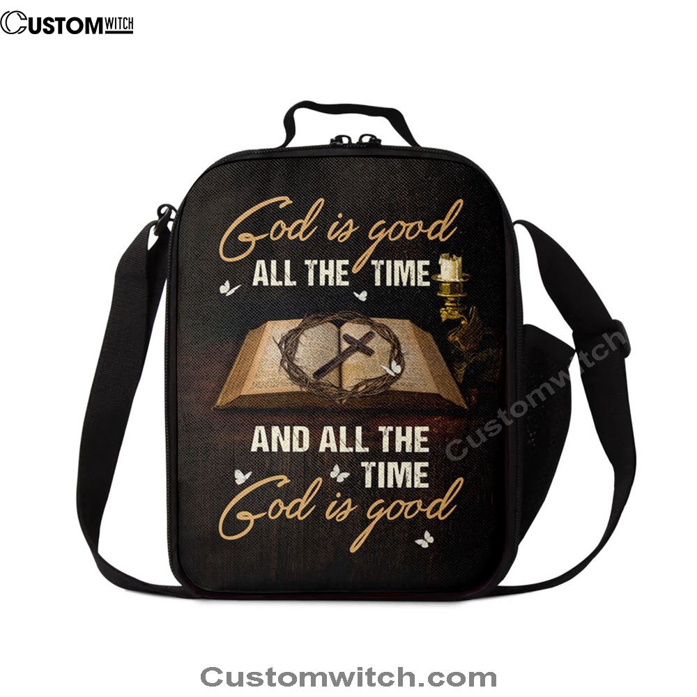 God Is Good All The Time Bible Crown Of Thorn Cross Lunch Bag, Christian Lunch Bag, Religious Lunch Box For School, Picnic