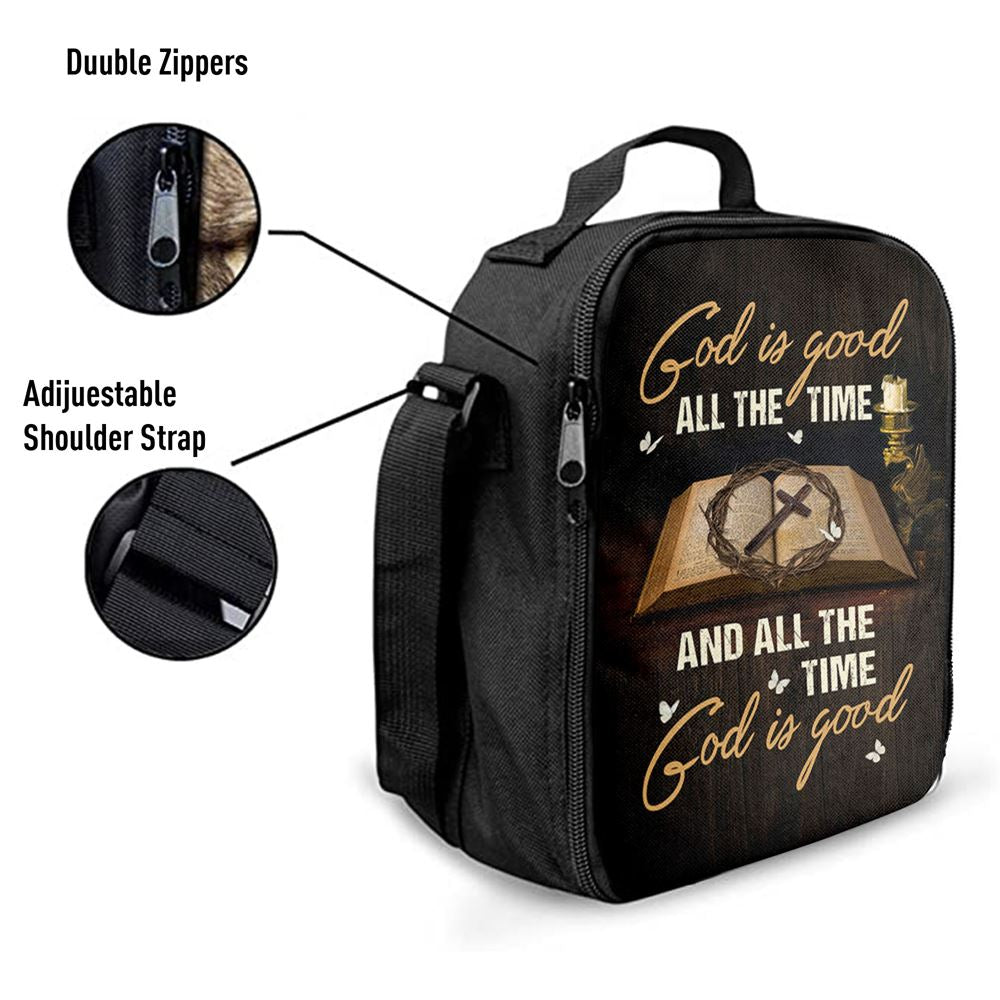 God Is Good All The Time Bible Crown Of Thorn Cross Lunch Bag, Christian Lunch Bag, Religious Lunch Box For School, Picnic